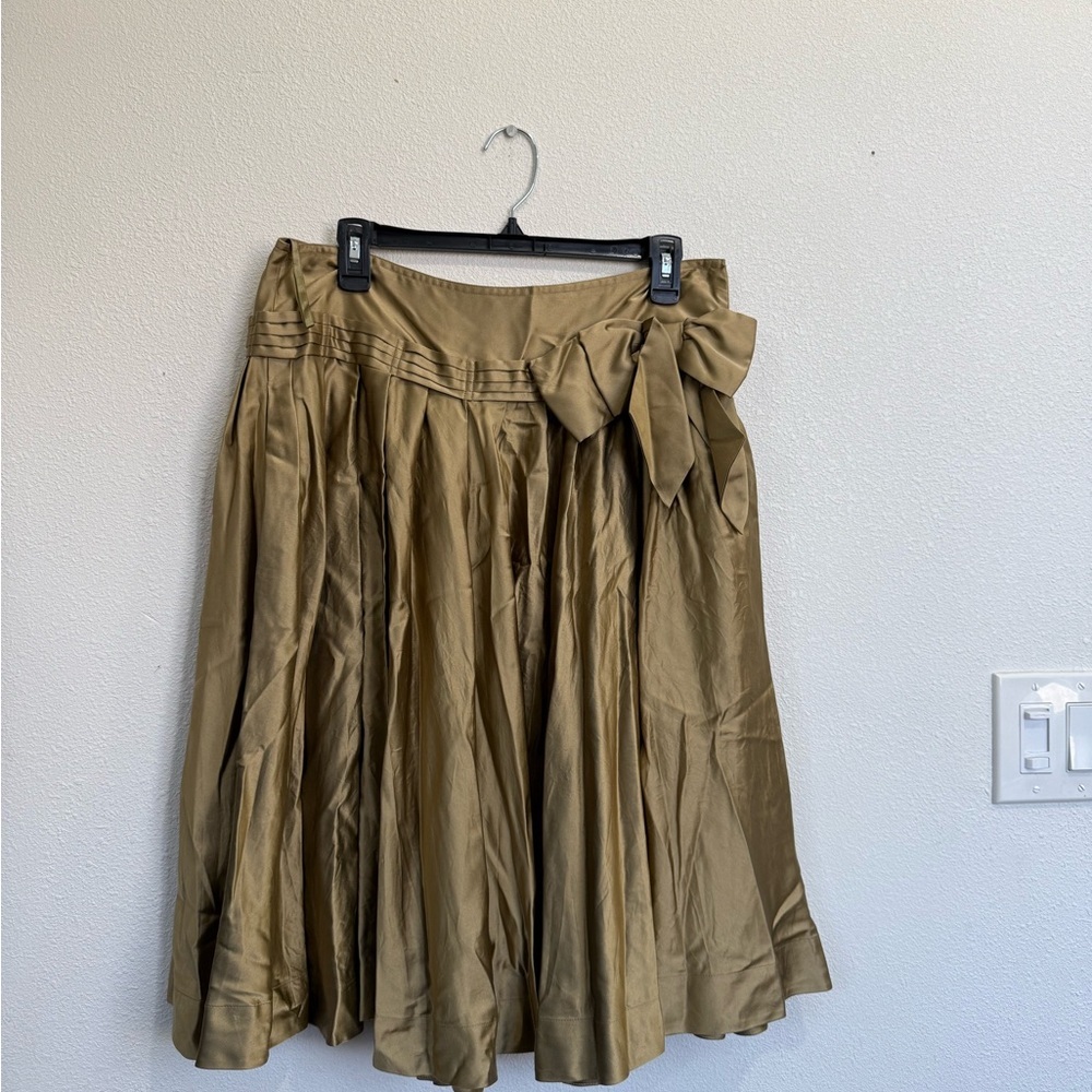 Vintage DKNY 100% Silk Gold Midi Skirt Bow Detail Size 10 Quiet Luxury Y2K - Picture 4 of 9